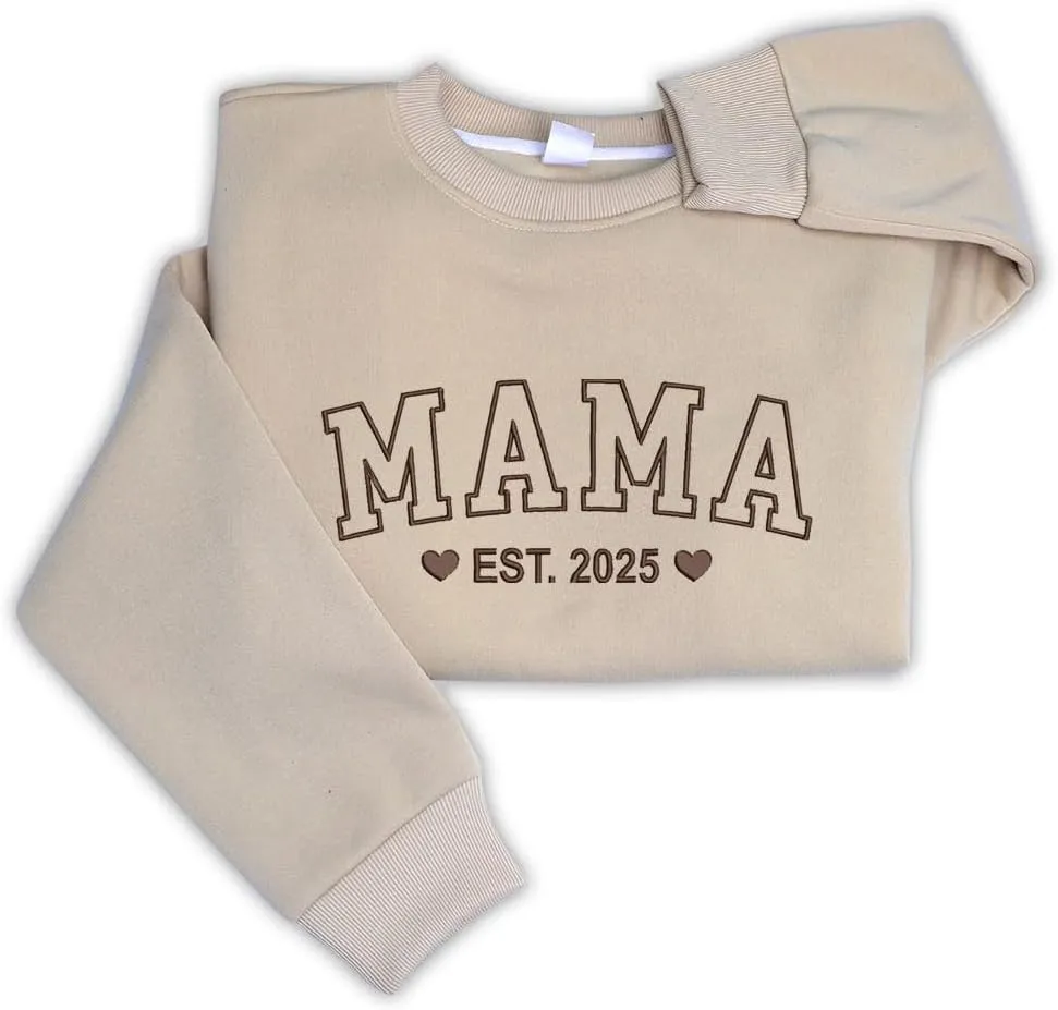 Embroidered Sweatshirts for Women Mom Sweatshirts Gift Crewneck New Mom Wife Pregnancy Reveal Gifts