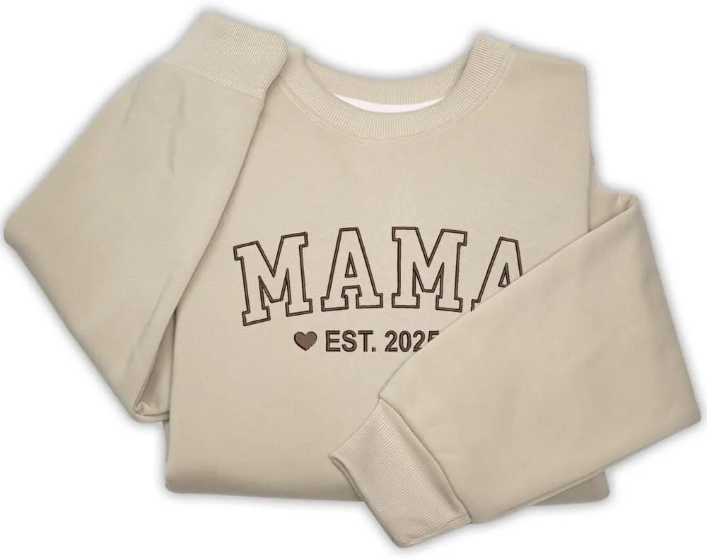 Embroidered Sweatshirts for Women Mom Sweatshirts Gift Crewneck New Mom Wife Pregnancy Reveal Gifts