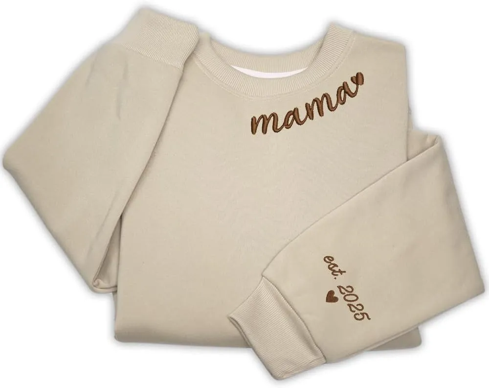 Embroidered Sweatshirts for Women Mom Sweatshirts Gift Crewneck New Mom Wife Pregnancy Reveal Gifts
