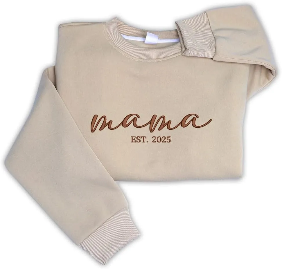 Embroidered Sweatshirts for Women Mom Sweatshirts Gift Crewneck New Mom Wife Pregnancy Reveal Gifts