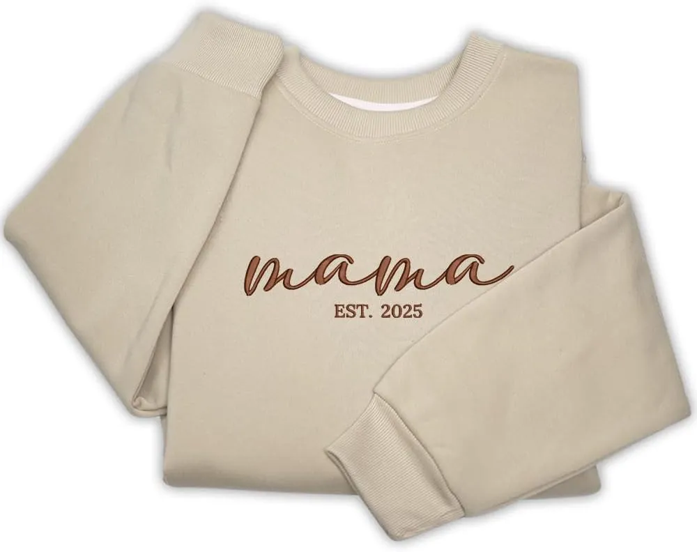 Embroidered Sweatshirts for Women Mom Sweatshirts Gift Crewneck New Mom Wife Pregnancy Reveal Gifts