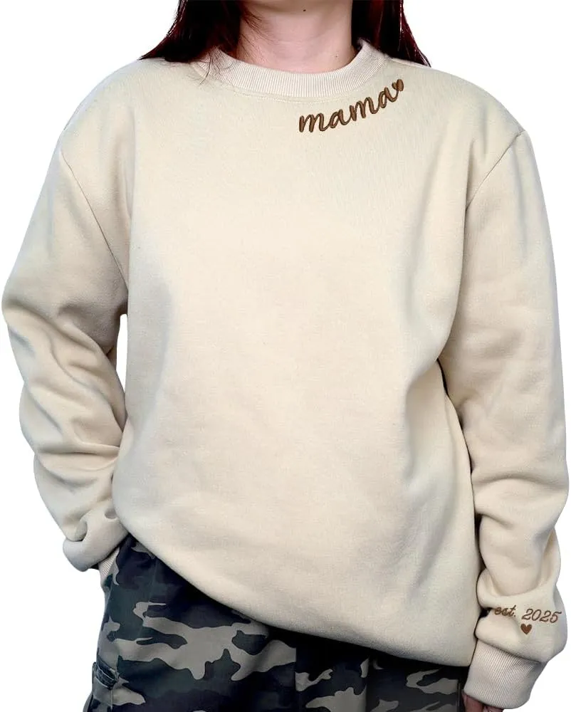 Embroidered Sweatshirts for Women Mom Sweatshirts Gift Crewneck New Mom Wife Pregnancy Reveal Gifts