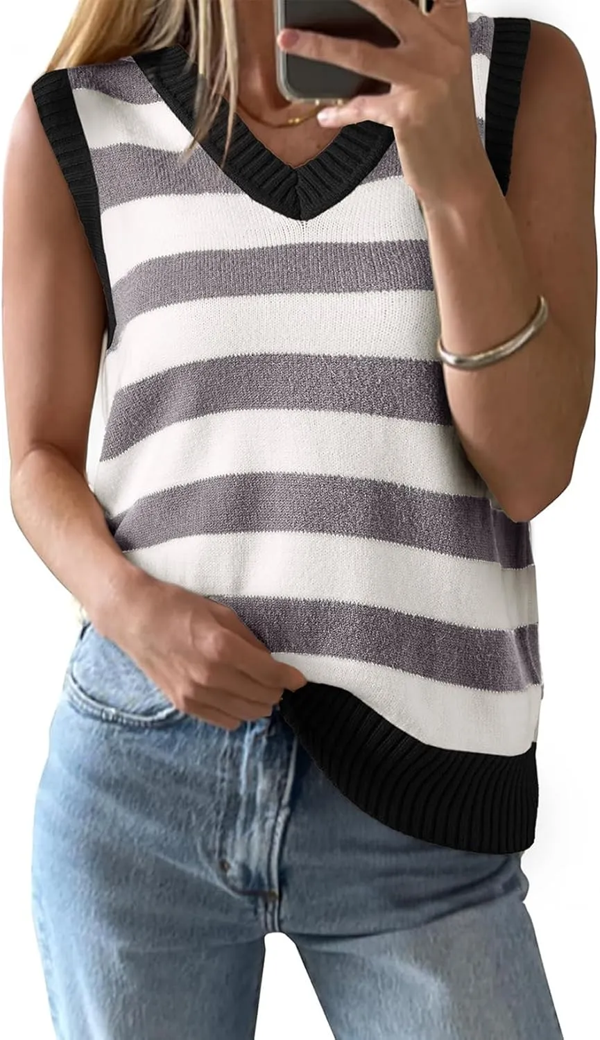 EVALESS Sweater Vest Women Spring Summer Outfits Casual V Neck Sleeveless Sweater Tops Loose Fit Sweaters Women's Clothing