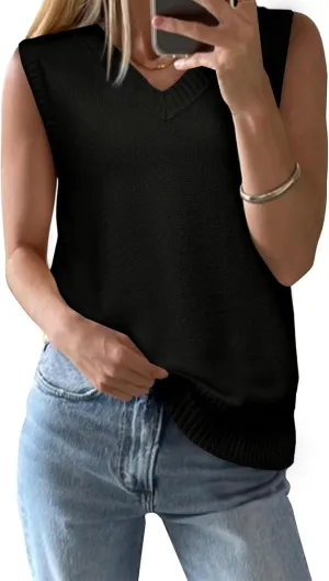 EVALESS Sweater Vest Women Spring Summer Outfits Casual V Neck Sleeveless Sweater Tops Loose Fit Sweaters Women's Clothing