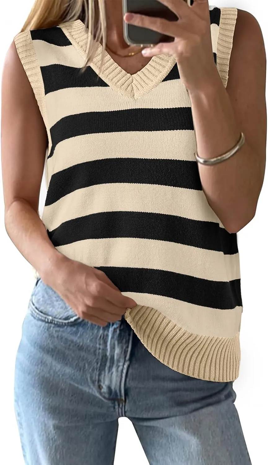 EVALESS Sweater Vest Women Spring Summer Outfits Casual V Neck Sleeveless Sweater Tops Loose Fit Sweaters Women's Clothing