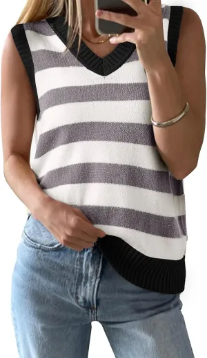 EVALESS Sweater Vest Women Spring Summer Outfits Casual V Neck Sleeveless Sweater Tops Loose Fit Sweaters Women's Clothing