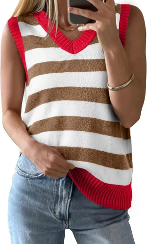 EVALESS Sweater Vest Women Spring Summer Outfits Casual V Neck Sleeveless Sweater Tops Loose Fit Sweaters Women's Clothing