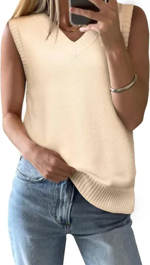EVALESS Sweater Vest Women Spring Summer Outfits Casual V Neck Sleeveless Sweater Tops Loose Fit Sweaters Women's Clothing