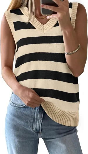 EVALESS Sweater Vest Women Spring Summer Outfits Casual V Neck Sleeveless Sweater Tops Loose Fit Sweaters Women's Clothing