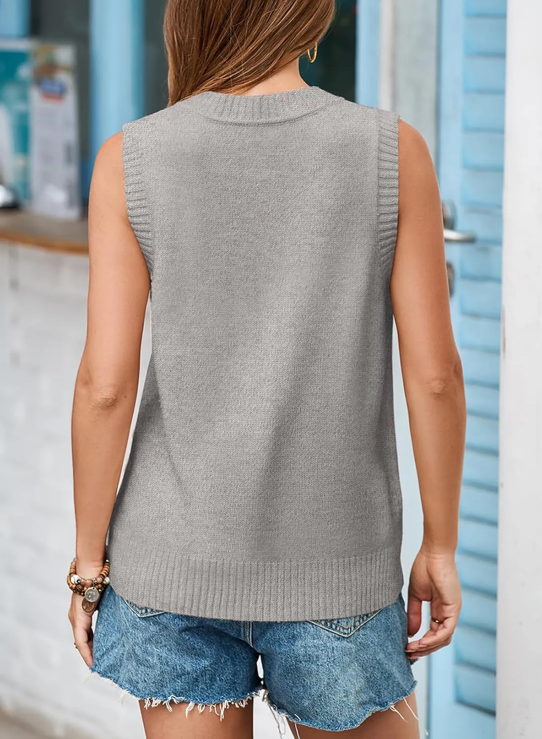EVALESS Sweater Vest Women Spring Summer Outfits Casual V Neck Sleeveless Sweater Tops Loose Fit Sweaters Women's Clothing
