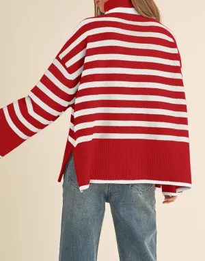 Fall Sweaters for Women Pullover Long Sleeve Turtleneck Striped Knit Tops Loose Casaul