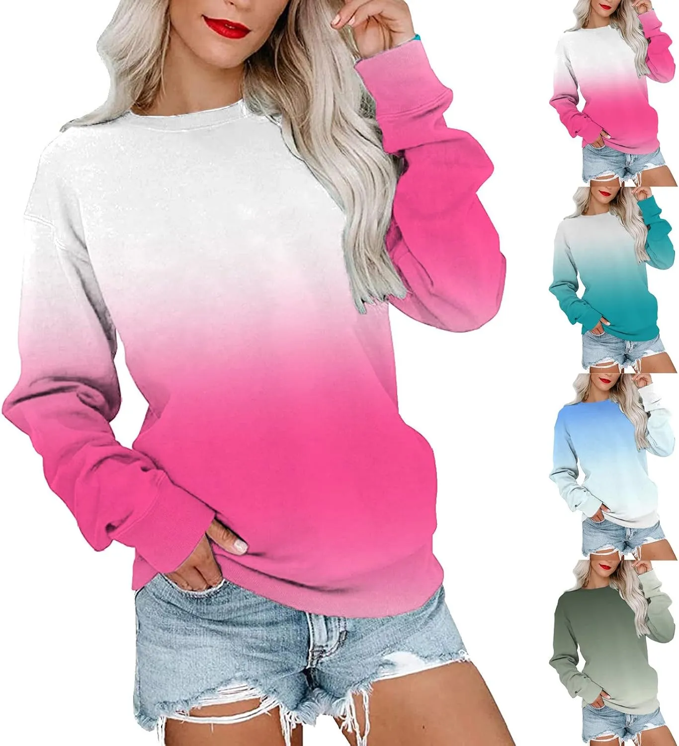 Fall Sweatshirts for Women Trendy, Womens Casual Crewneck Sweatshirts Long Sleeve Cute Tunic Tops Loose Fitting Pullover Top