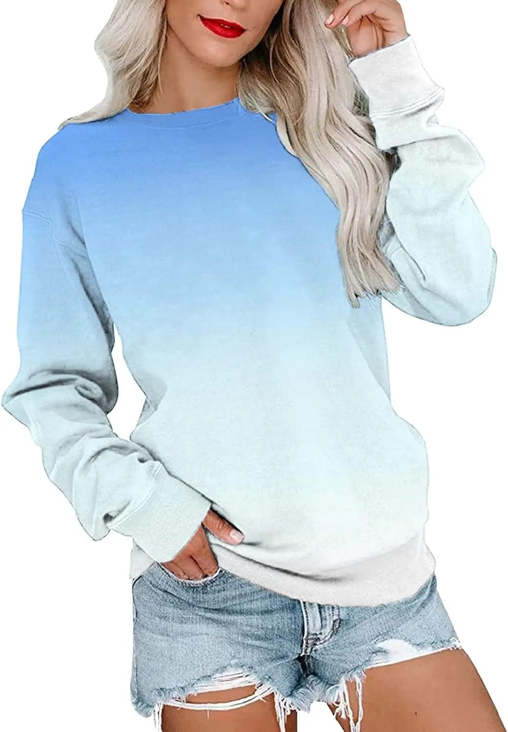 Fall Sweatshirts for Women Trendy, Womens Casual Crewneck Sweatshirts Long Sleeve Cute Tunic Tops Loose Fitting Pullover Top