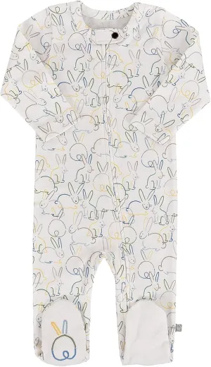 Finn   Emma Organic Baby Footie Pajama – Cotton Bodysuit with Coconut Snap Closures for 3-6 Months – Bunnies