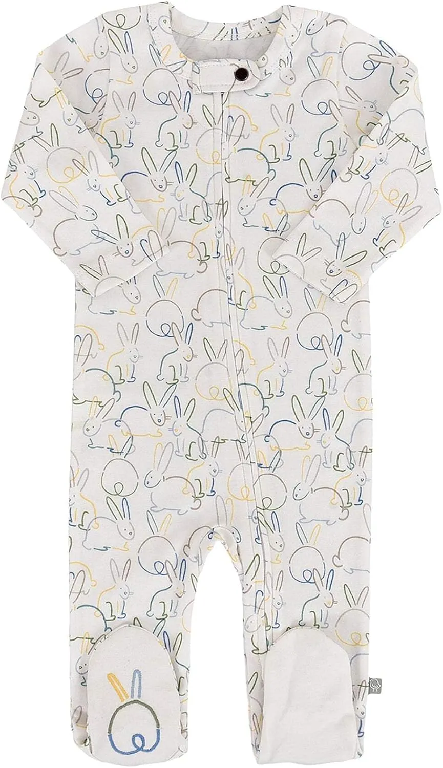 Finn   Emma Organic Baby Footie Pajama – Cotton Bodysuit with Coconut Snap Closures for 3-6 Months – Bunnies