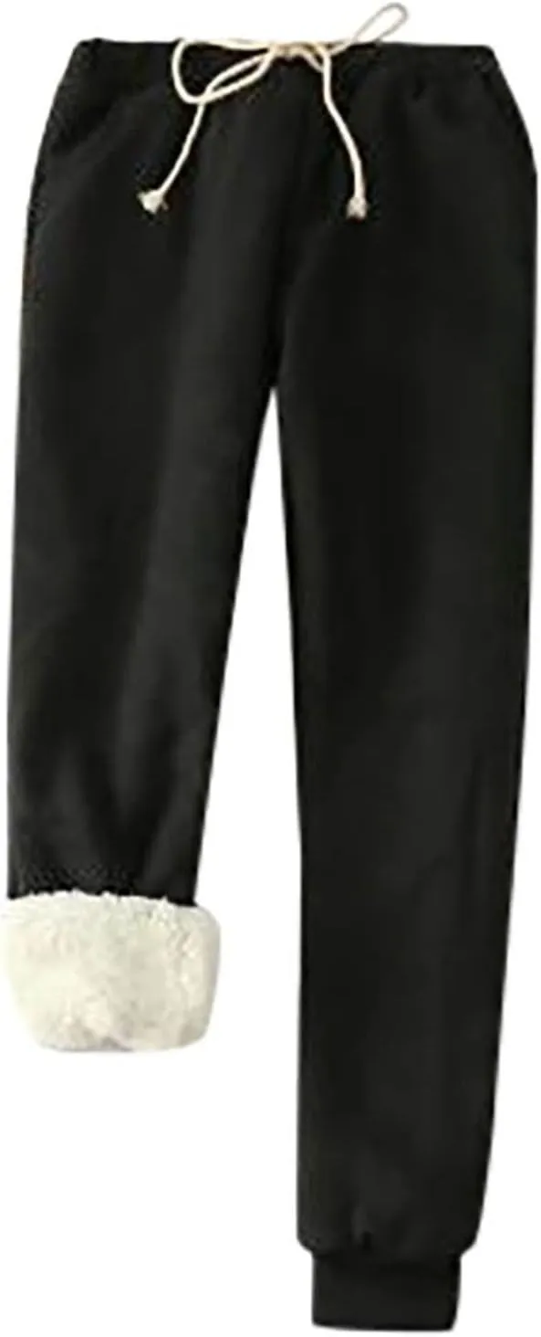 Fleece Lined Sweatpants Women Winter Warm Lamb Cashmere Fleece Sherpa Lined Jogger Active Jogger Pants Lounge Pants