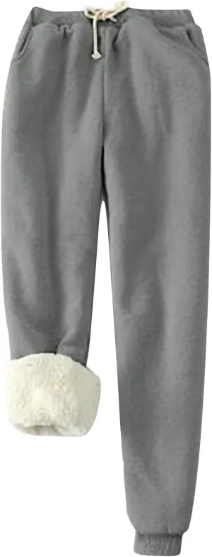 Fleece Lined Sweatpants Women Winter Warm Lamb Cashmere Fleece Sherpa Lined Jogger Active Jogger Pants Lounge Pants