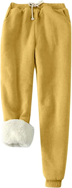 Fleece Lined Sweatpants Women Winter Warm Lamb Cashmere Fleece Sherpa Lined Jogger Active Jogger Pants Lounge Pants