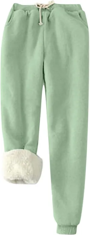 Fleece Lined Sweatpants Women Winter Warm Lamb Cashmere Fleece Sherpa Lined Jogger Active Jogger Pants Lounge Pants