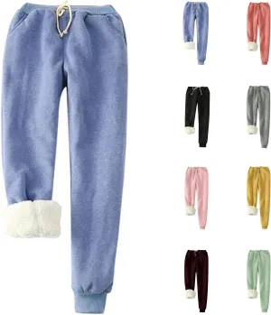 Fleece Lined Sweatpants Women Winter Warm Lamb Cashmere Fleece Sherpa Lined Jogger Active Jogger Pants Lounge Pants