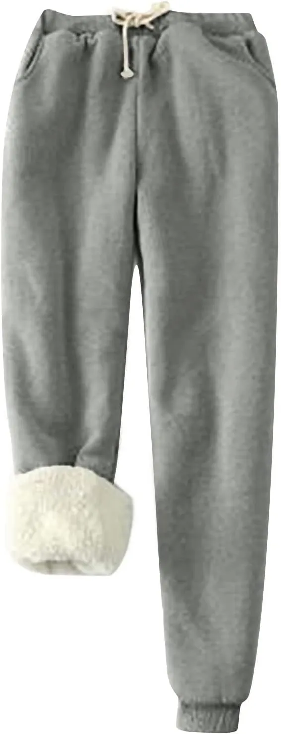 Fleece Lined Sweatpants Women Winter Warm Lamb Cashmere Fleece Sherpa Lined Jogger Active Jogger Pants Lounge Pants