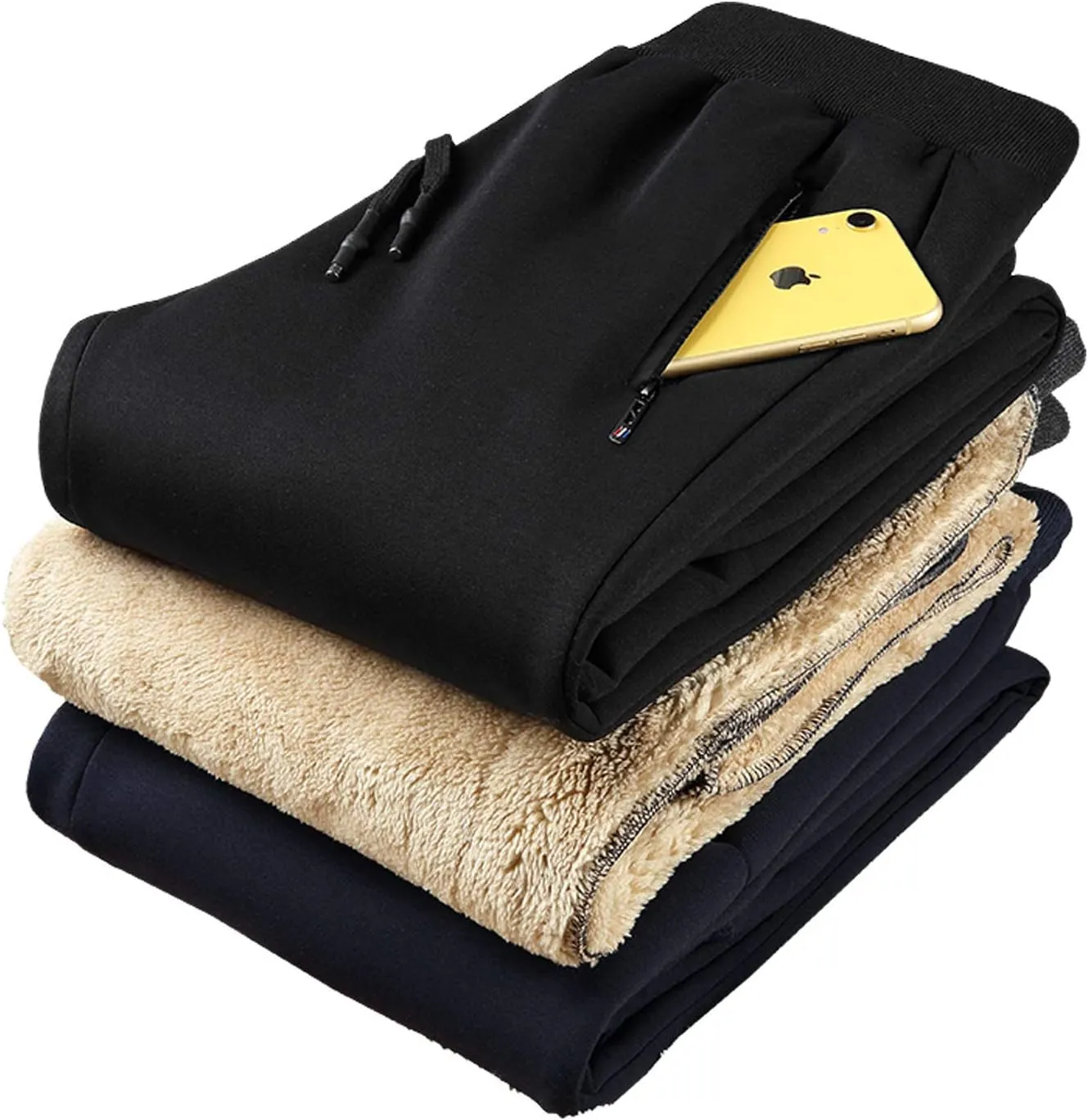 Flygo Men's Warm Fleece Joggers Pants Workout Track Sherpa Lined Sweatpants