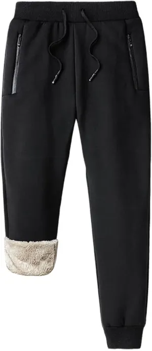 Flygo Men's Warm Fleece Joggers Pants Workout Track Sherpa Lined Sweatpants