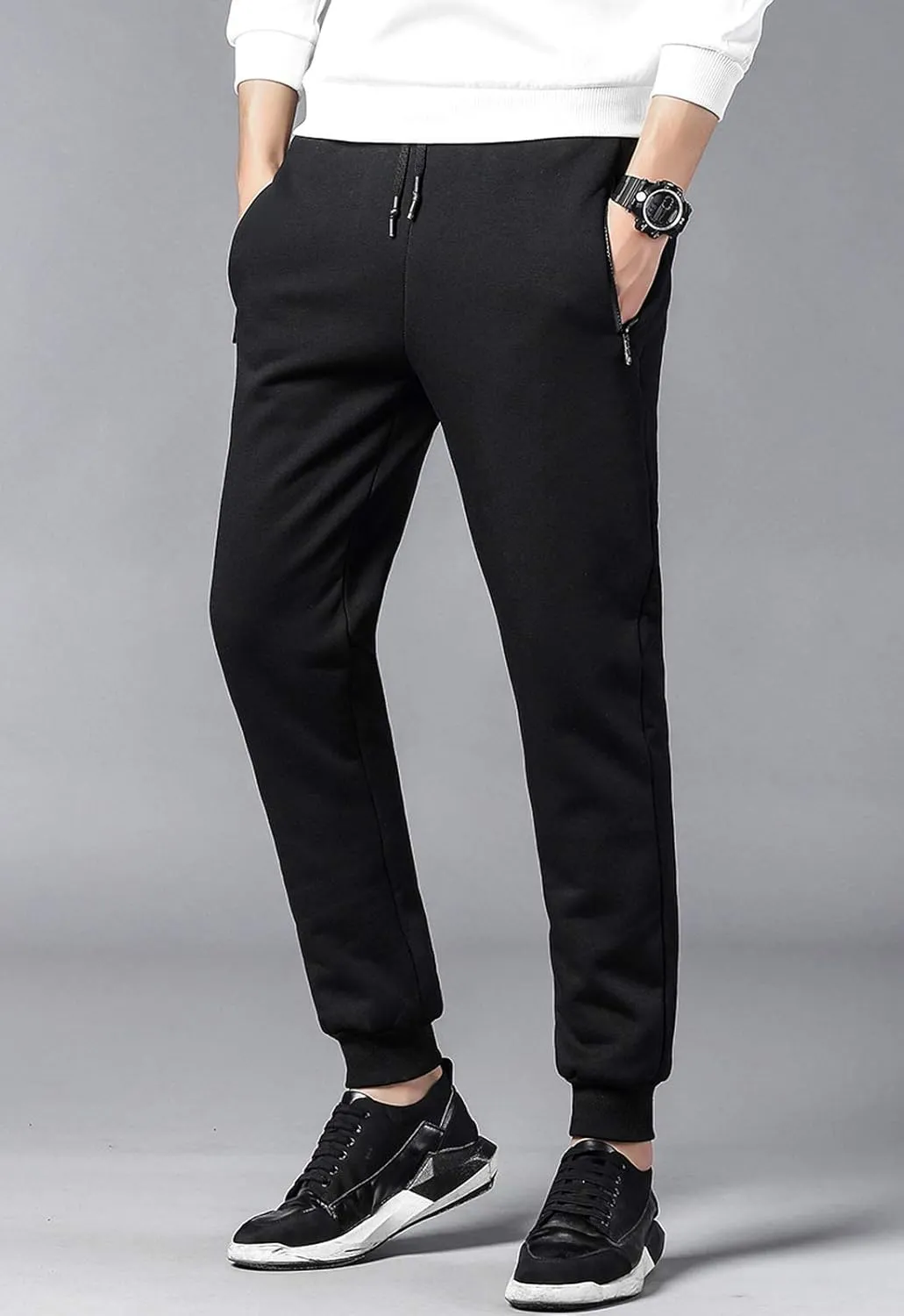 Flygo Men's Warm Fleece Joggers Pants Workout Track Sherpa Lined Sweatpants