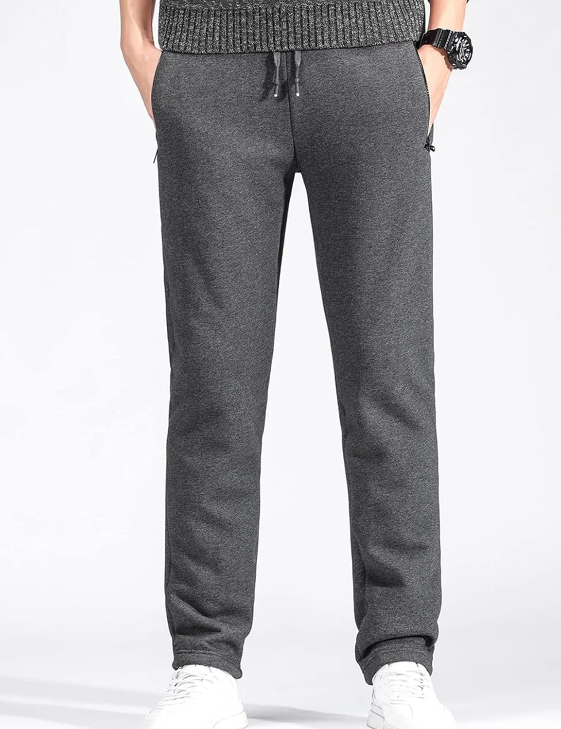 Flygo Men's Warm Fleece Joggers Pants Workout Track Sherpa Lined Sweatpants
