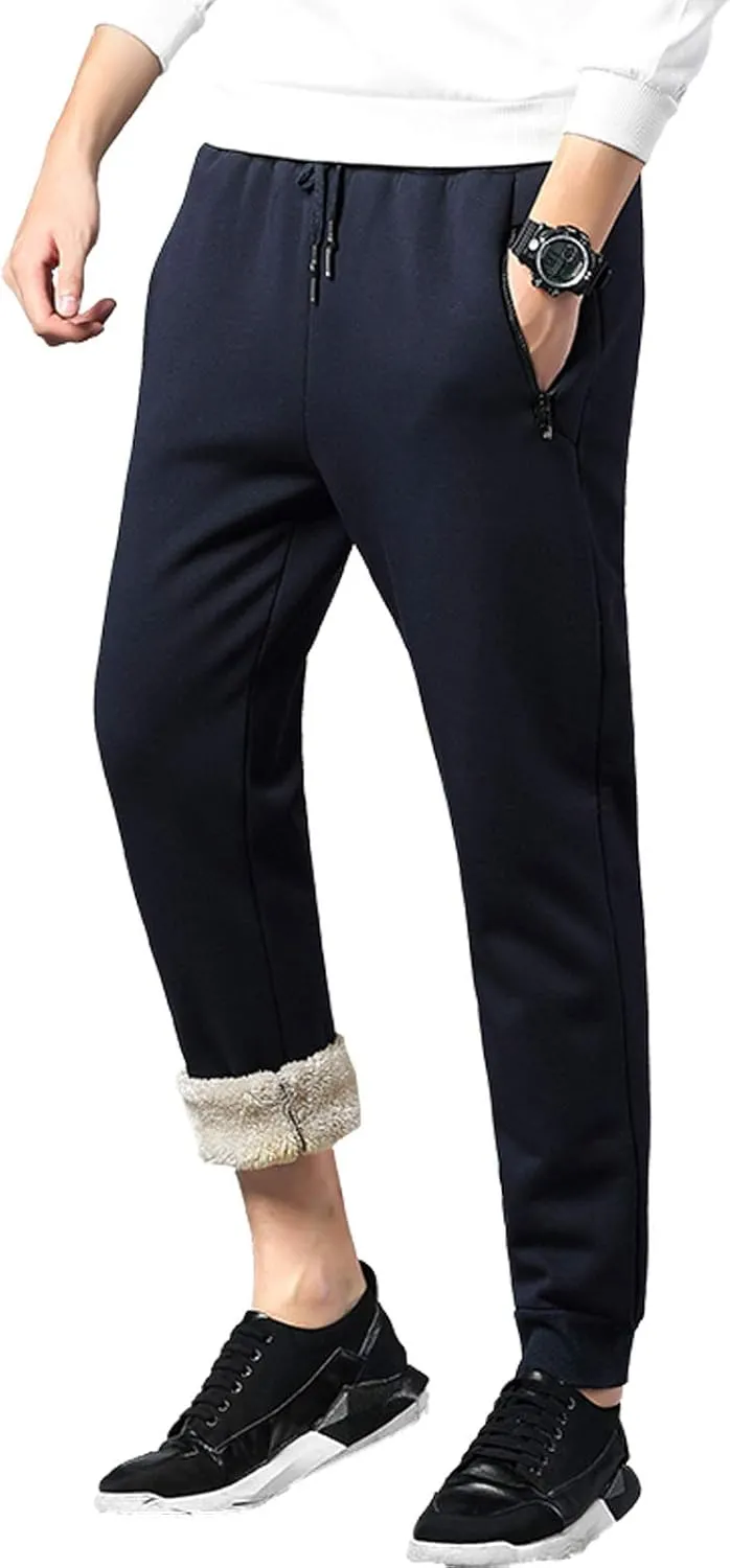 Flygo Men's Warm Fleece Joggers Pants Workout Track Sherpa Lined Sweatpants