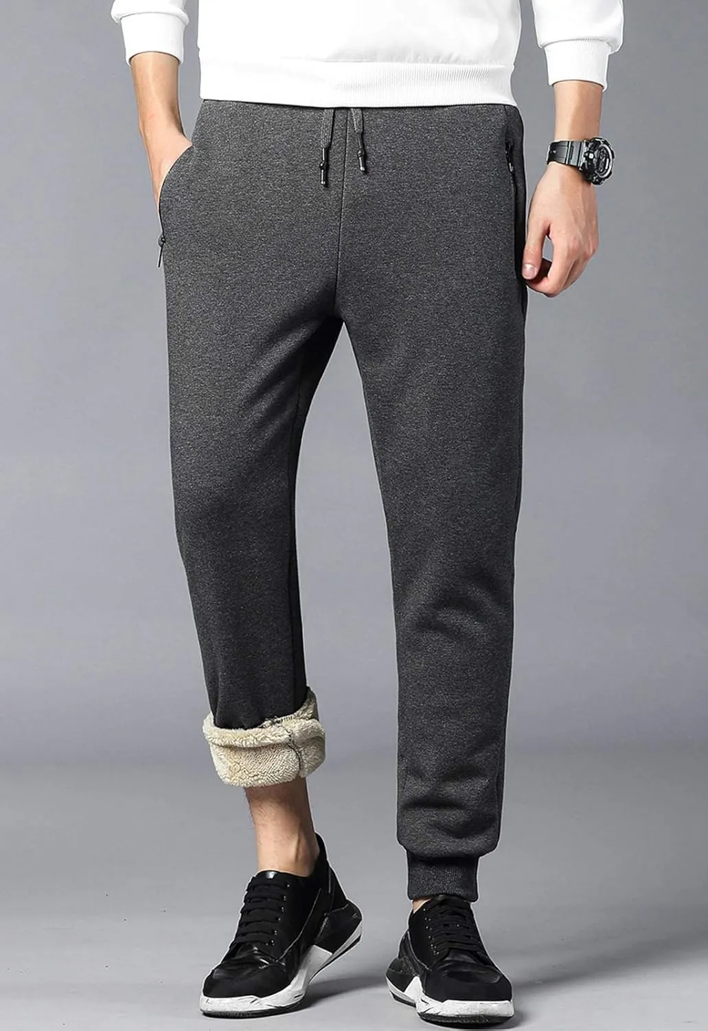 Flygo Men's Warm Fleece Joggers Pants Workout Track Sherpa Lined Sweatpants