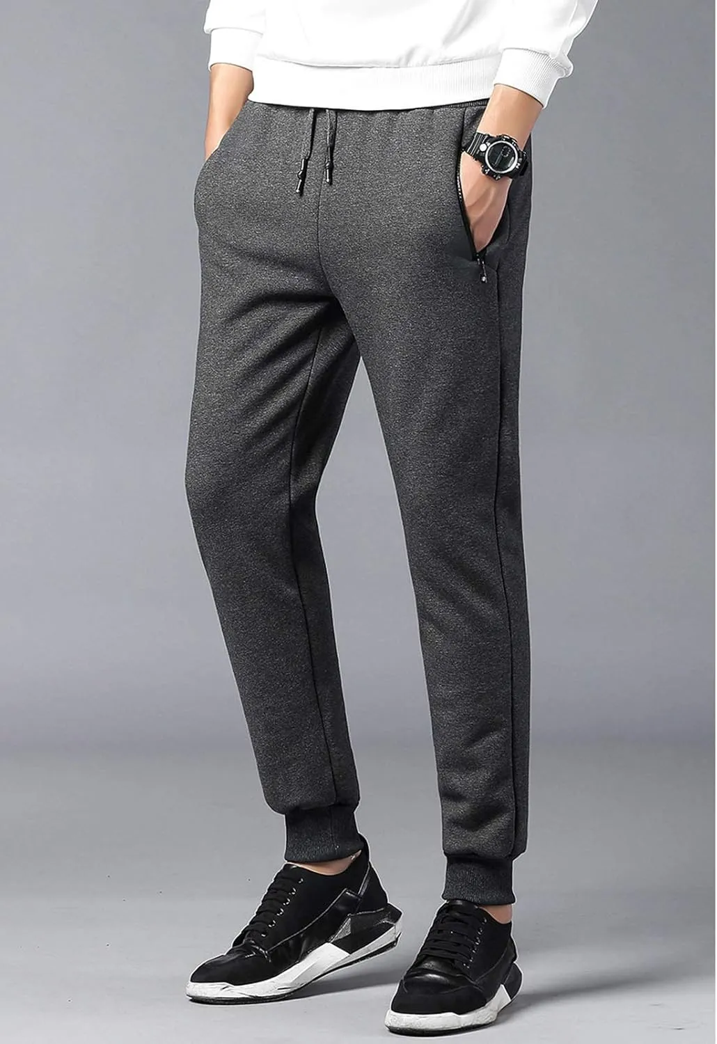 Flygo Men's Warm Fleece Joggers Pants Workout Track Sherpa Lined Sweatpants