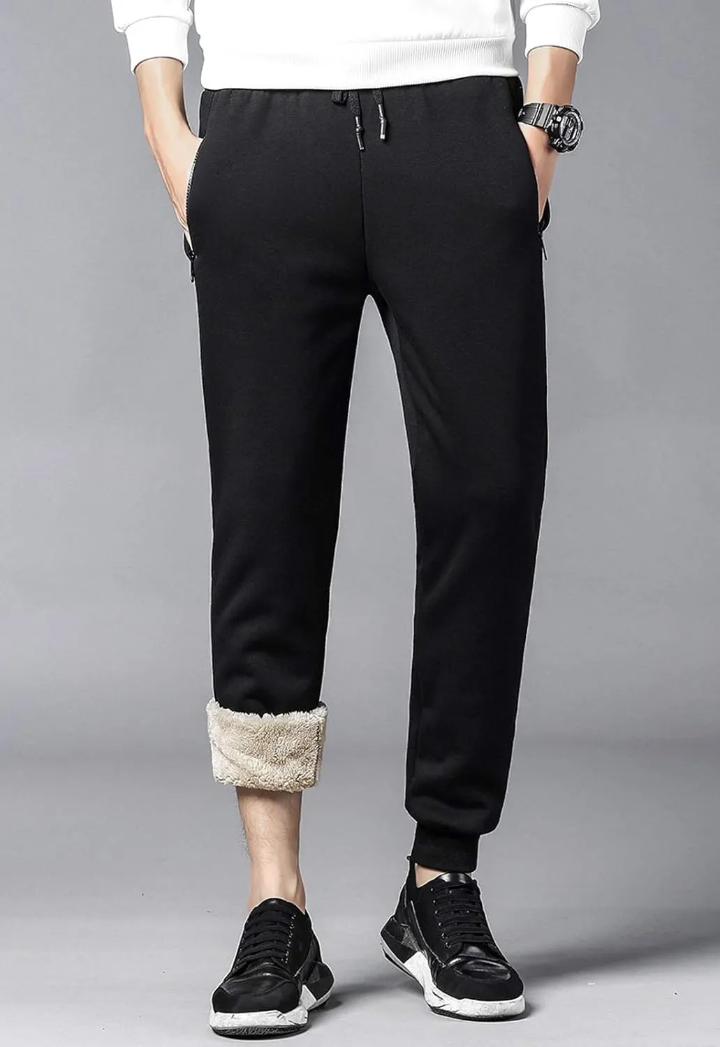 Flygo Men's Warm Fleece Joggers Pants Workout Track Sherpa Lined Sweatpants
