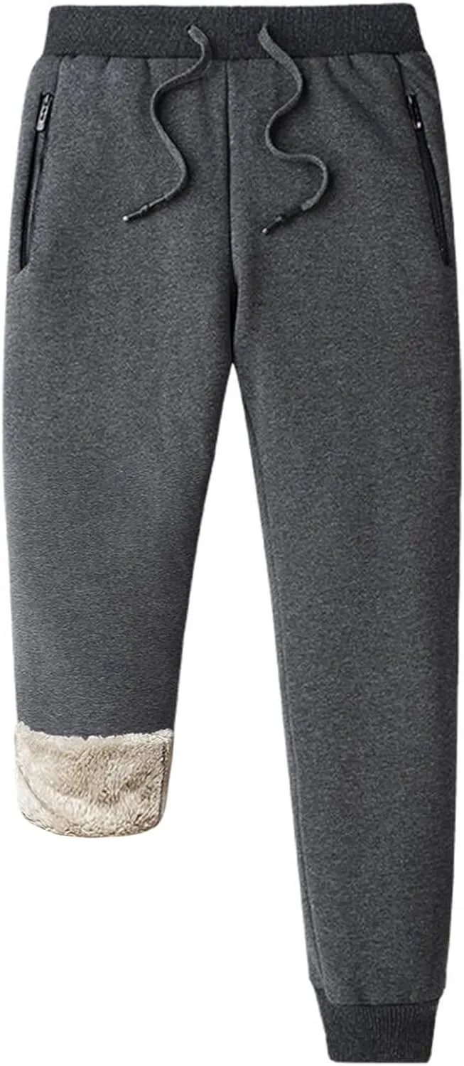 Flygo Men's Warm Fleece Joggers Pants Workout Track Sherpa Lined Sweatpants