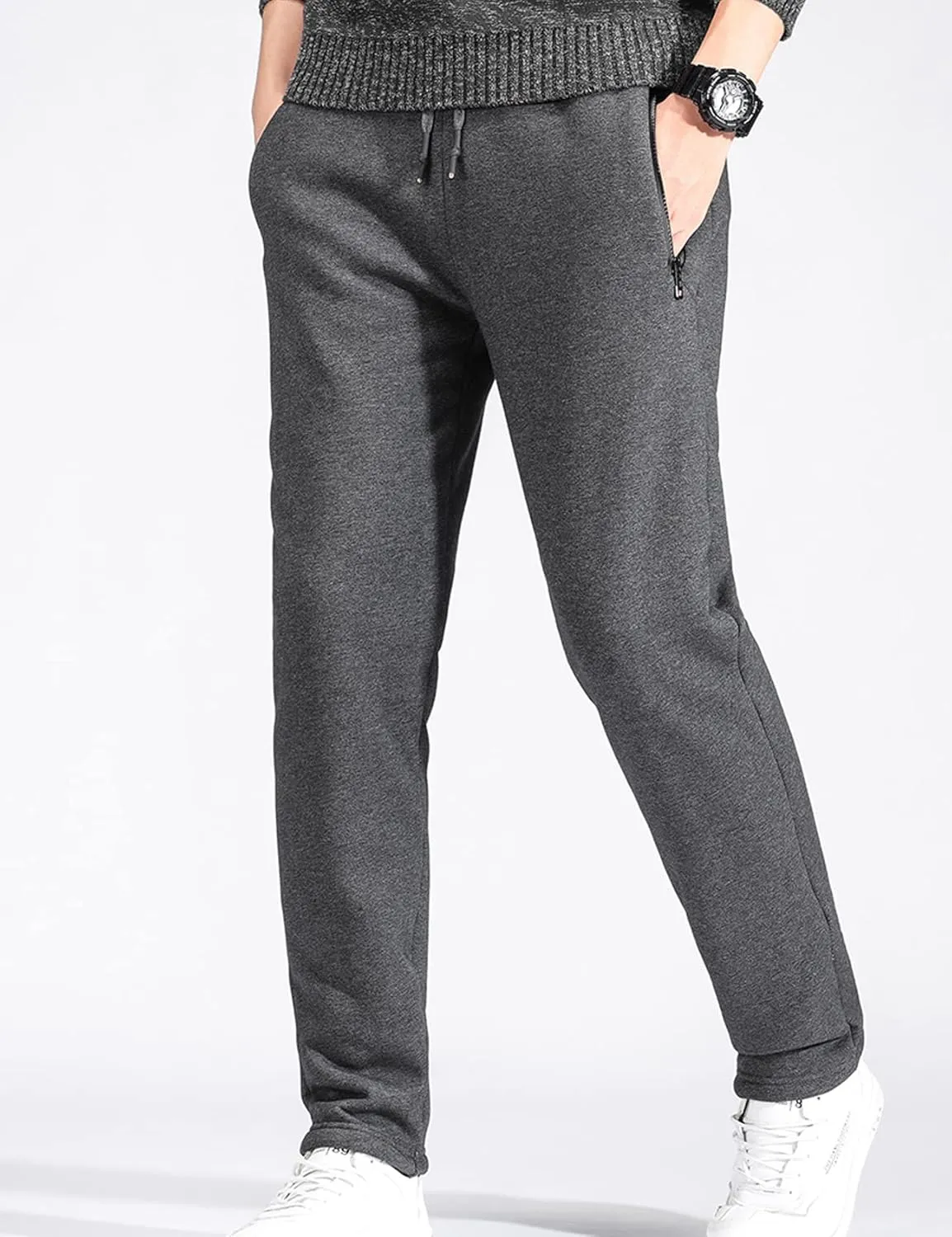 Flygo Men's Warm Fleece Joggers Pants Workout Track Sherpa Lined Sweatpants