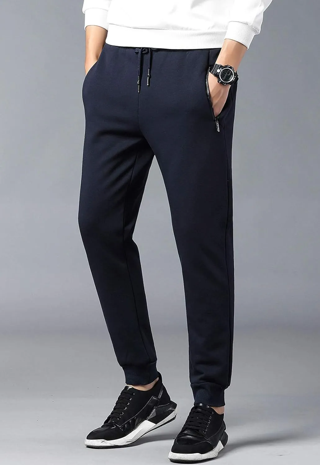 Flygo Men's Warm Fleece Joggers Pants Workout Track Sherpa Lined Sweatpants