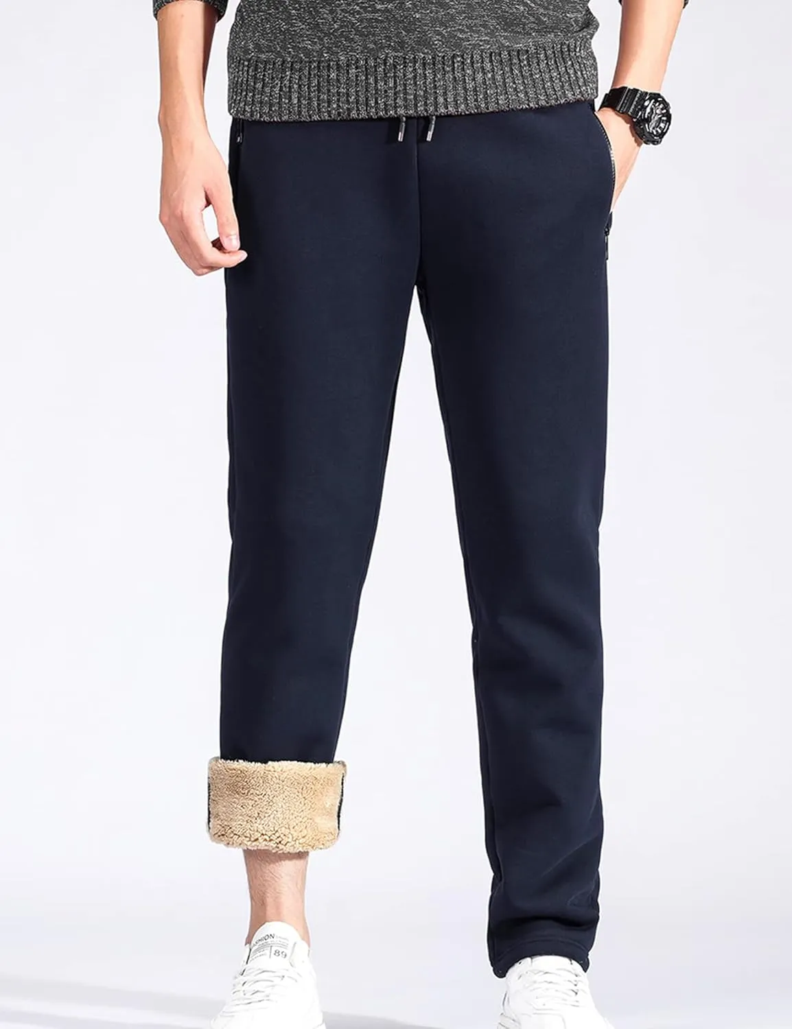 Flygo Men's Warm Fleece Joggers Pants Workout Track Sherpa Lined Sweatpants