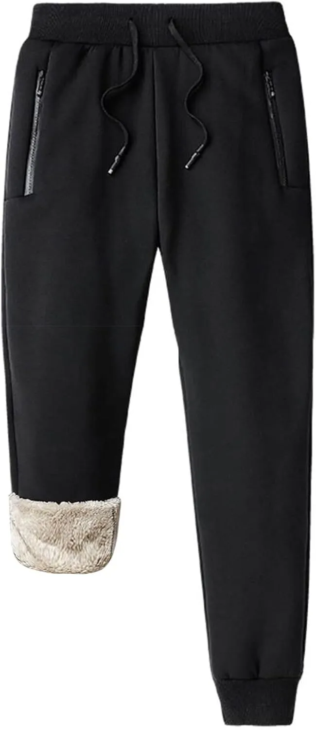 Flygo Men's Warm Fleece Joggers Pants Workout Track Sherpa Lined Sweatpants