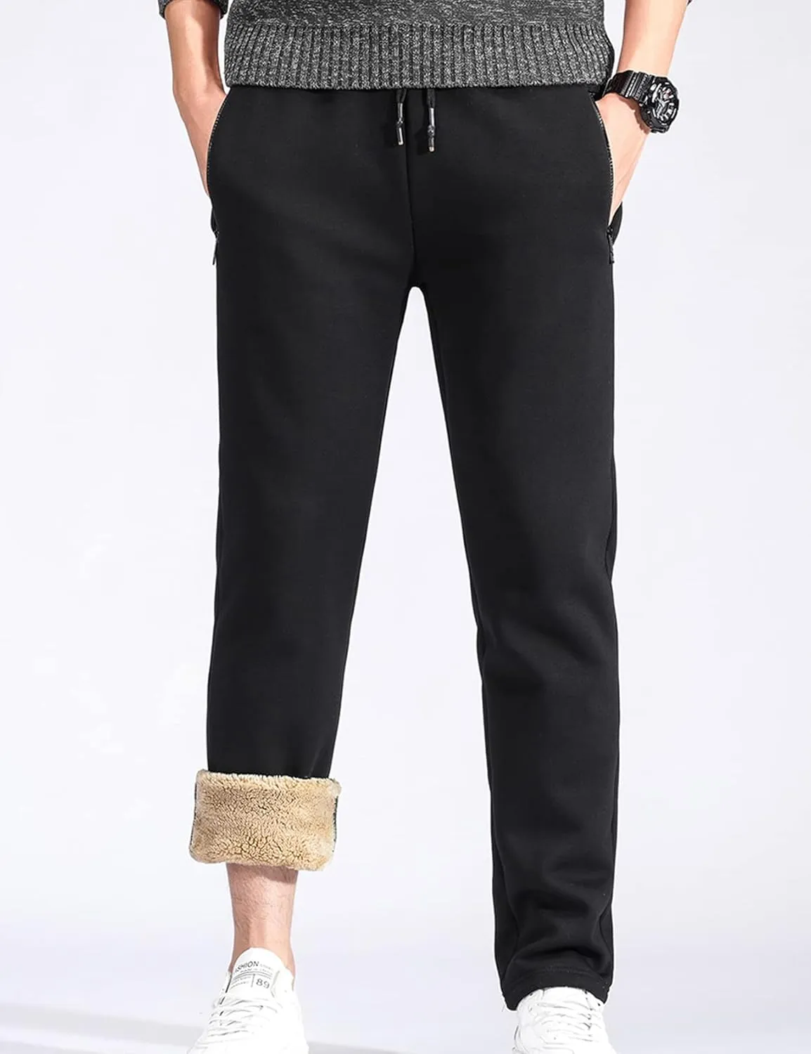 Flygo Men's Warm Fleece Joggers Pants Workout Track Sherpa Lined Sweatpants