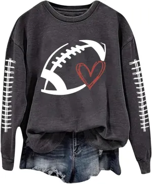 Football Sweatshirts for Women Game Day Sweatshirts Graphic Printed Hoodies Long Sleeve Pullover Tops Tunic Tops