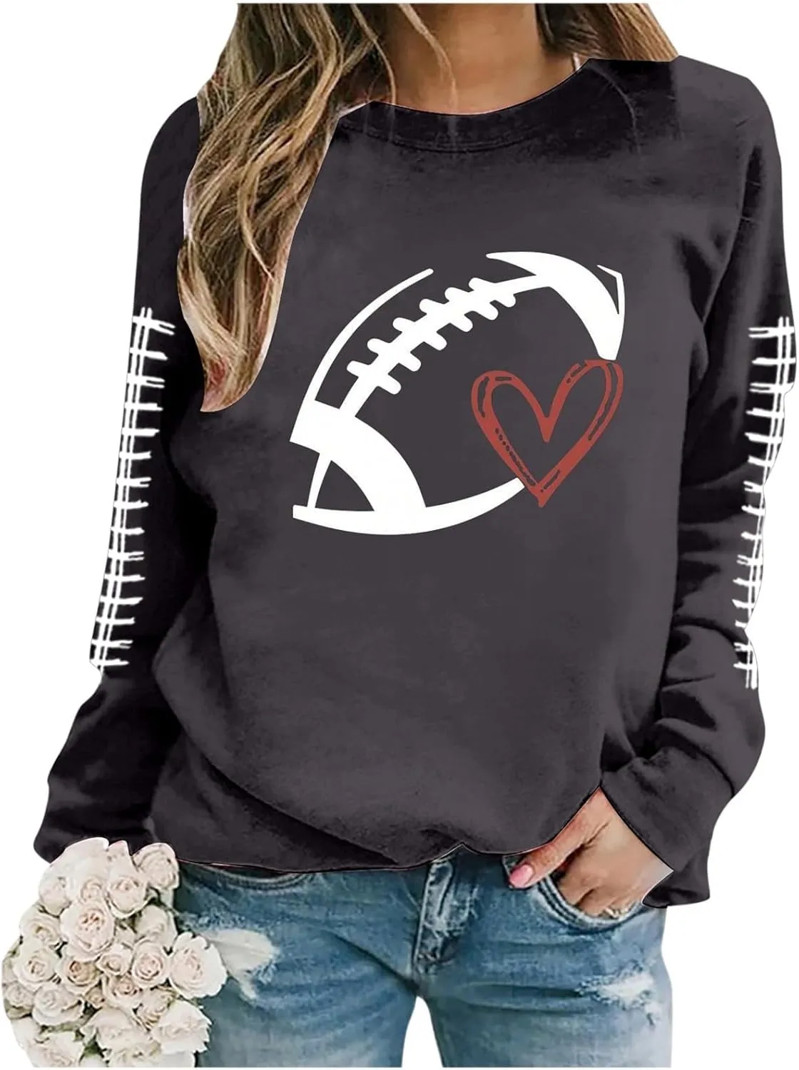 Football Sweatshirts for Women Game Day Sweatshirts Graphic Printed Hoodies Long Sleeve Pullover Tops Tunic Tops