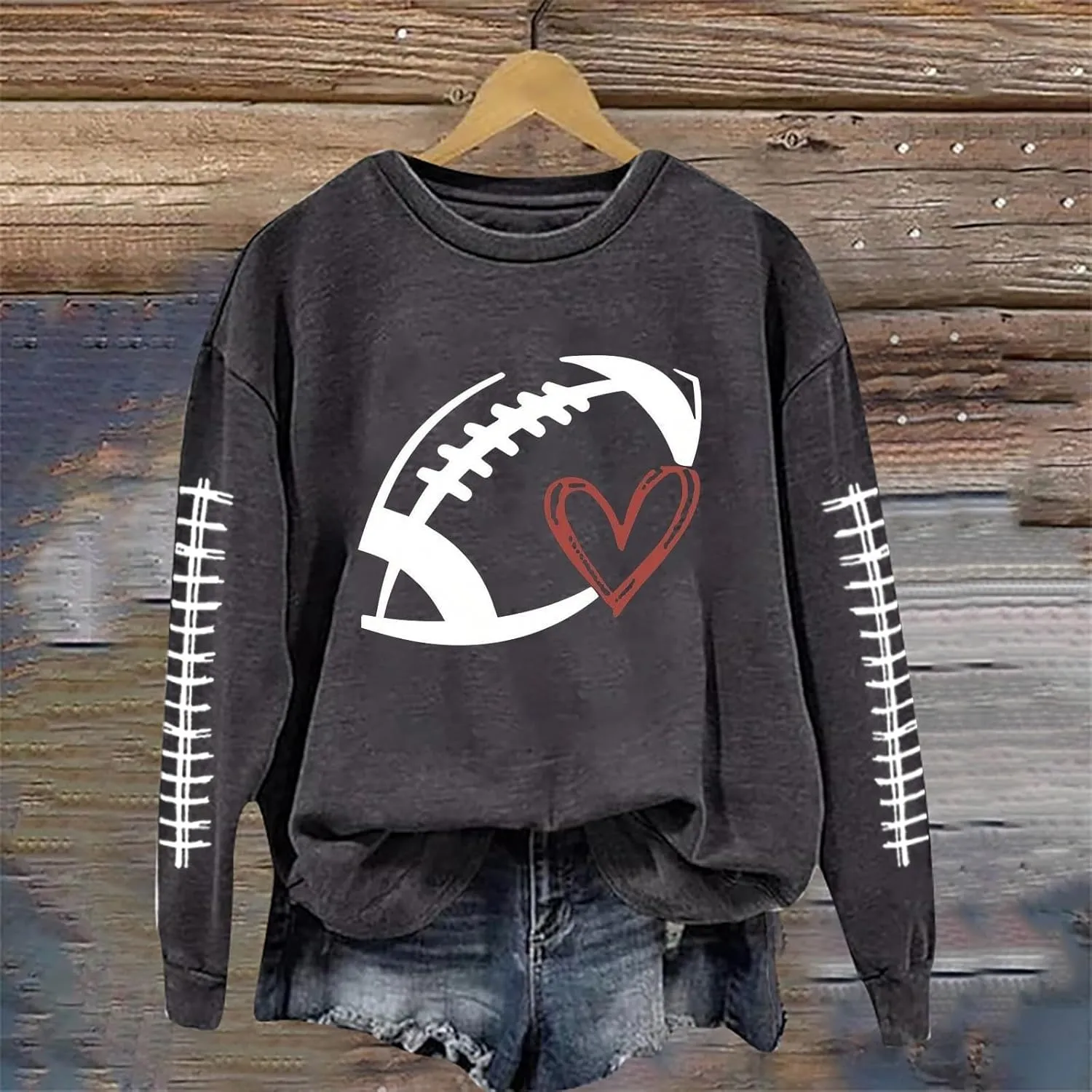 Football Sweatshirts for Women Game Day Sweatshirts Graphic Printed Hoodies Long Sleeve Pullover Tops Tunic Tops