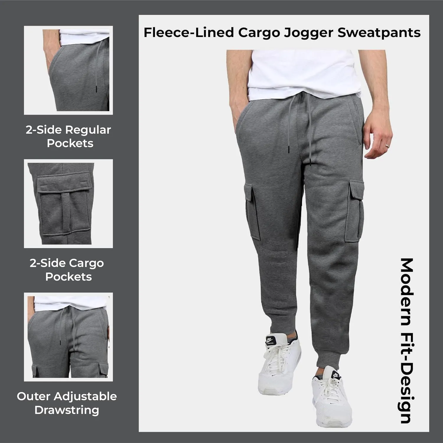 Galaxy by Harvic Men’s Slim Fit Fleece Joggers with Side Pockets