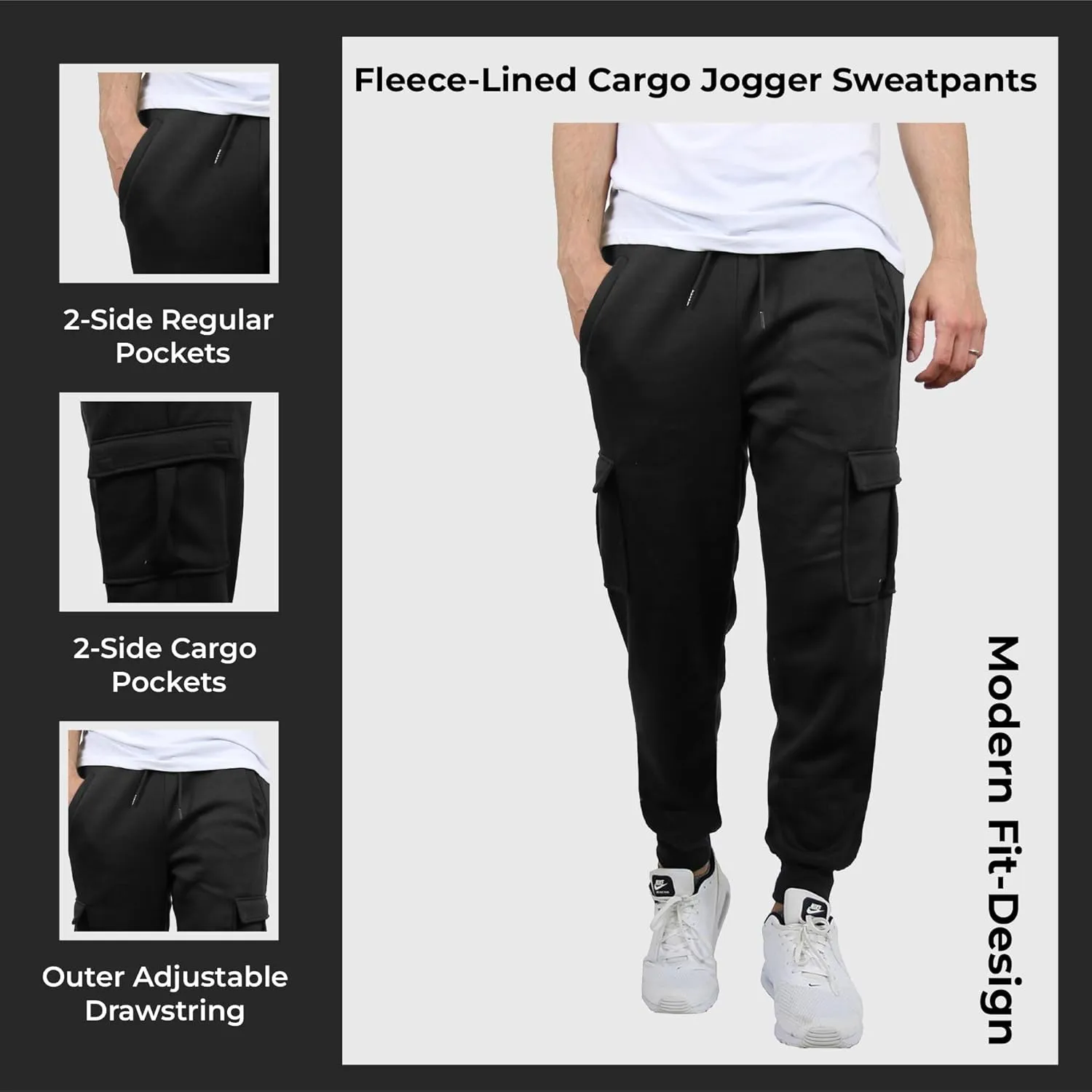 Galaxy by Harvic Men’s Slim Fit Fleece Joggers with Side Pockets