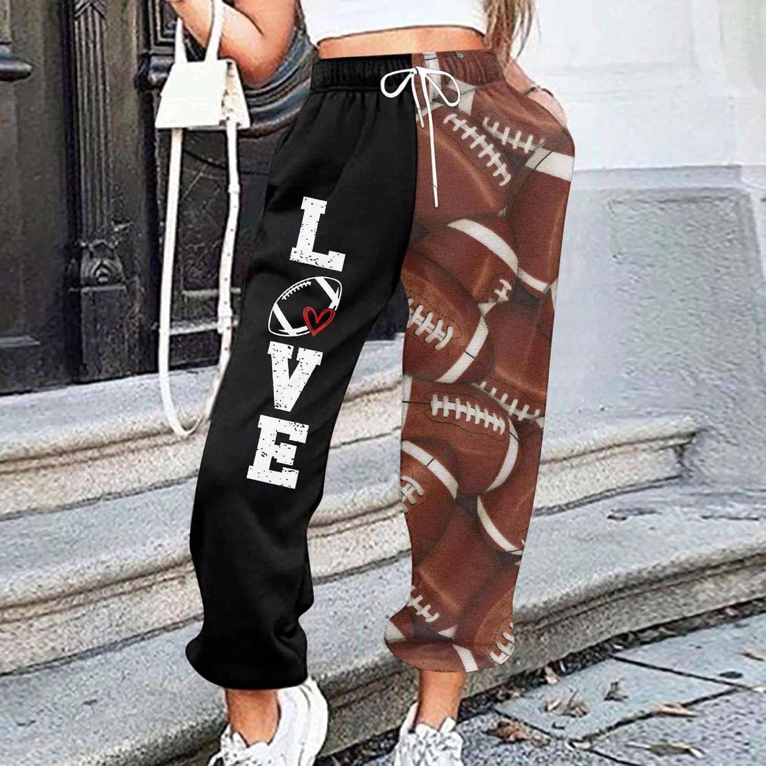 Game Day Football Sweatpants for Women Casual High Waist Pants Elastic Drawstring Workout Sports Jogger Sweatpants