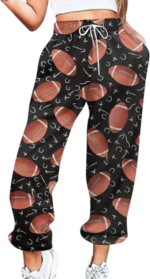 Game Day Football Sweatpants for Women Casual High Waist Pants Elastic Drawstring Workout Sports Jogger Sweatpants