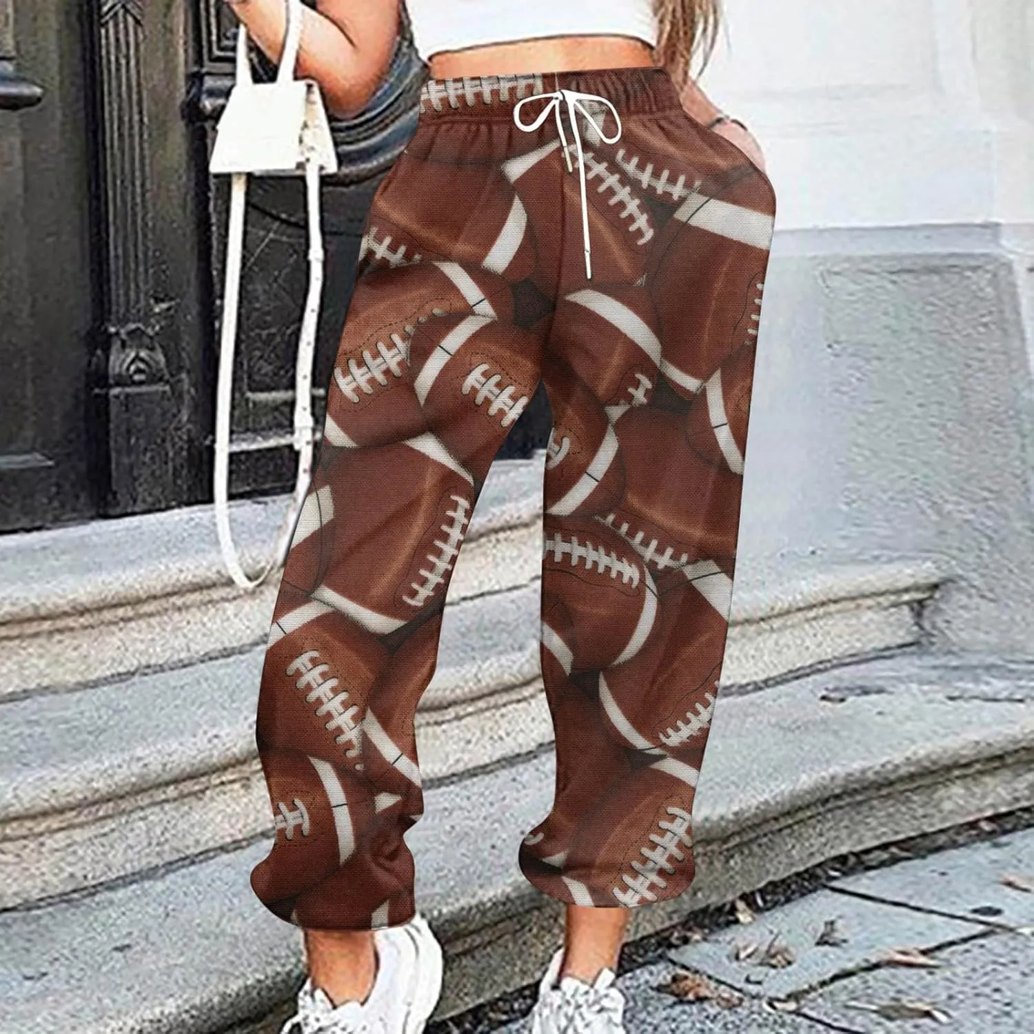 Game Day Football Sweatpants for Women Casual High Waist Pants Elastic Drawstring Workout Sports Jogger Sweatpants