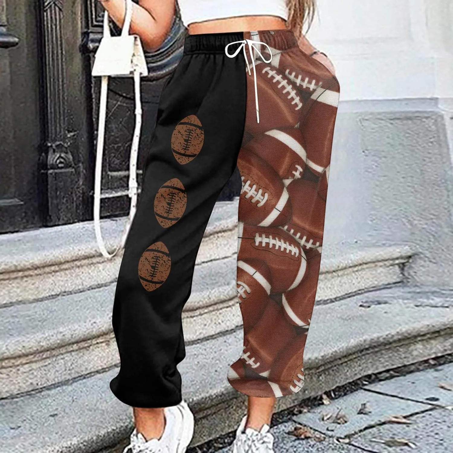 Game Day Football Sweatpants for Women Casual High Waist Pants Elastic Drawstring Workout Sports Jogger Sweatpants