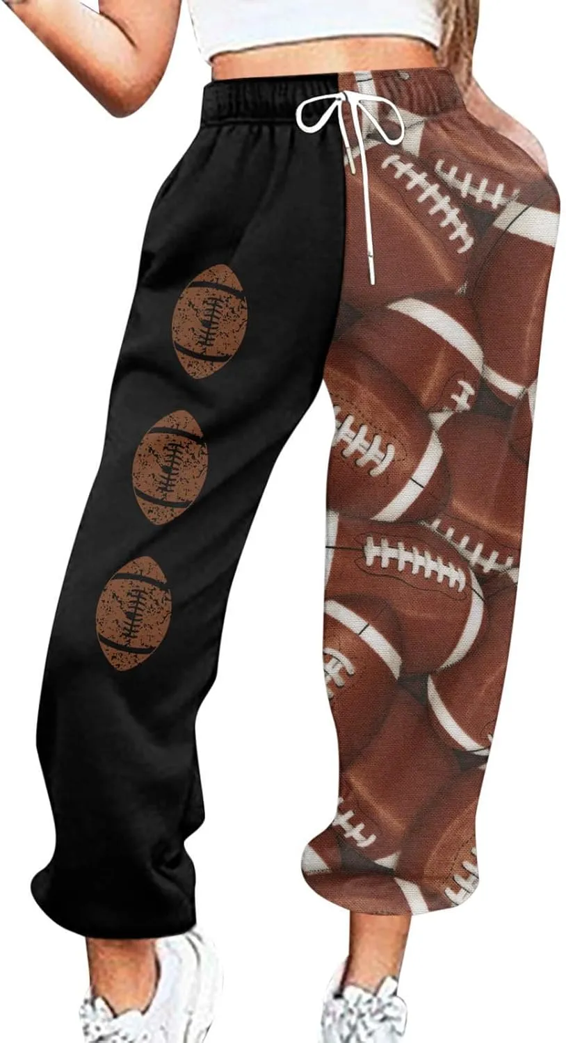 Game Day Football Sweatpants for Women Casual High Waist Pants Elastic Drawstring Workout Sports Jogger Sweatpants