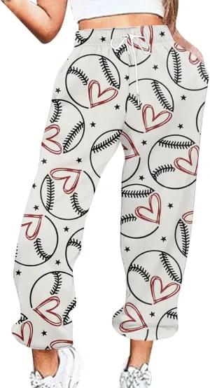 Game Day Football Sweatpants for Women Casual High Waist Pants Elastic Drawstring Workout Sports Jogger Sweatpants